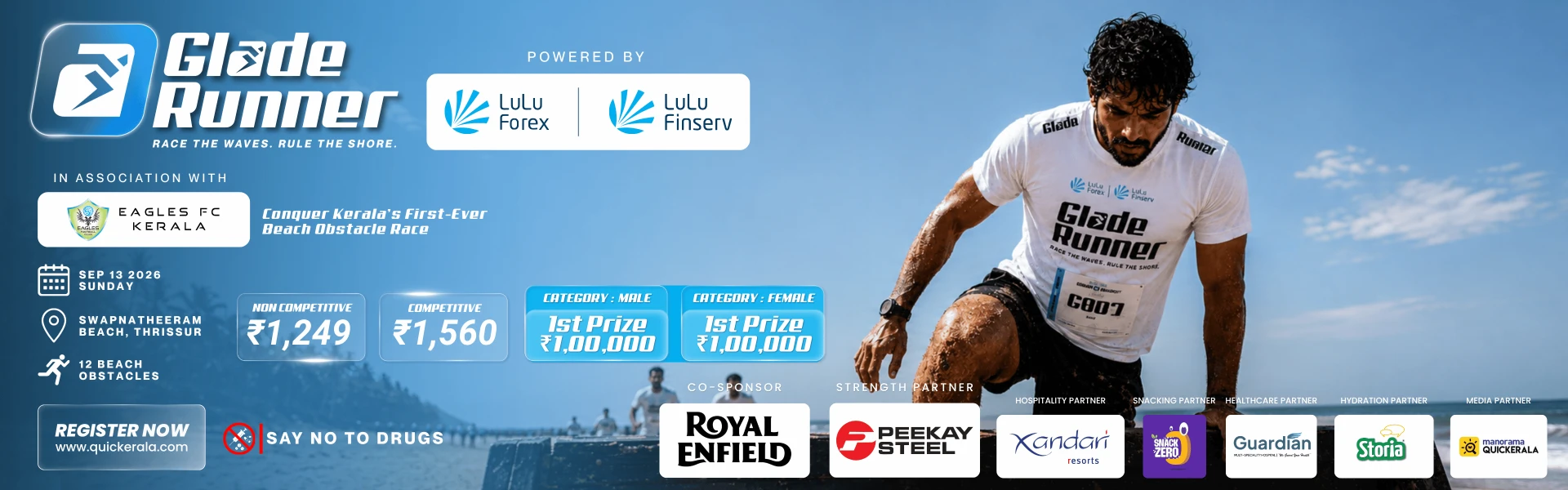 Glade Runner 2026 beach obstacle race — categories, prize money and partners